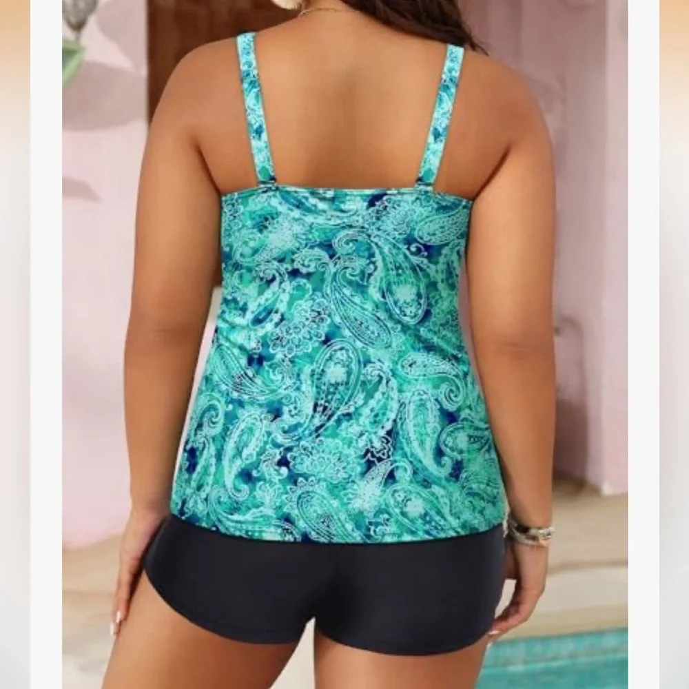 Yonique Plus Size Tummy Control Tankini Two Piece Bathing Suit Athletic Swimwear - Picture 2 of 10